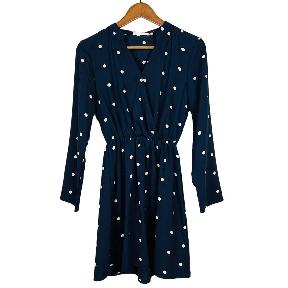 All In Favor Polka Dot Garden Dress V Neck Faux Wrap - XS